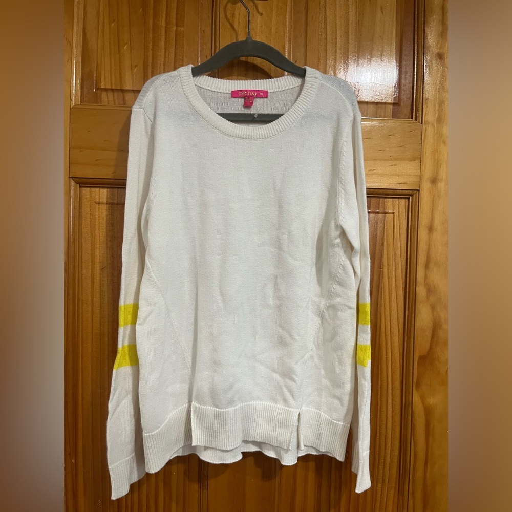 Young Girls Me.N.U White and Yellow Lightweight Varsity Style Pullover Sweater